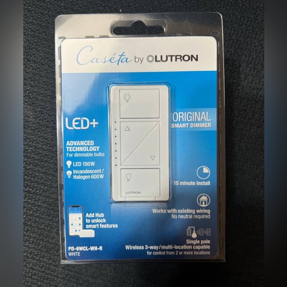 *BRAND NEW* •Lutron Caseta• ORIGINAL WIRELESS SMART DIMMER (PD-6WCL-WH-R) - Picture 1 of 4